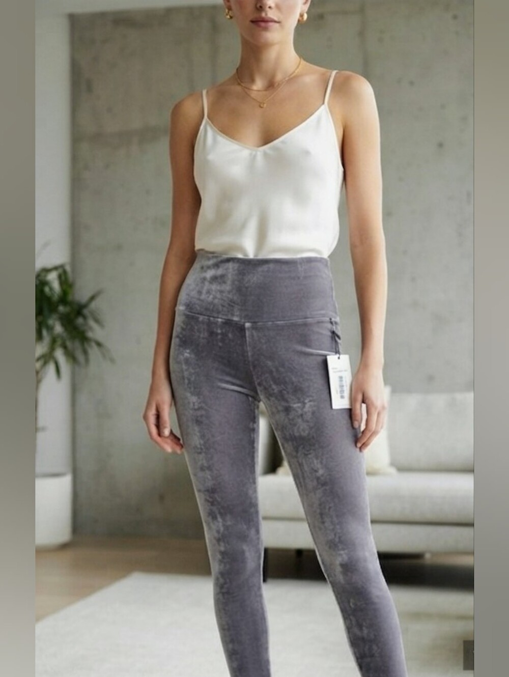 Aritzia Wilfred Free Gray Velvet High Waist Daria Leggings XS ,NWT